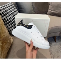 Best Luxury Alexander Mcqueen White Silky Calfskin Peace-Dove Back Sneakers Black/Gold 111818