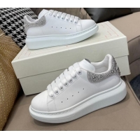 Most Popular Alexander Mcqueen White Silky Calfskin Crystal Back Sneakers Silver 111821