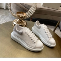 Most Popular Alexander Mcqueen White Silky Calfskin Crystal Back Sneakers Silver 111821