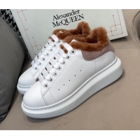 Best Price Alexander Mcqueen Calfskin and Shearling Sneakers White/Brown 111824