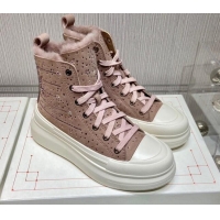 Best Design Alexander Mcqueen Crystal Suede and Wool Sneaker Boots Pink 111826