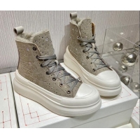 Discount Alexander Mcqueen Crystal Suede and Wool Sneaker Boots Grey 111829