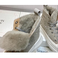 Discount Alexander Mcqueen Crystal Suede and Wool Sneaker Boots Grey 111829