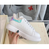 Top Quality Alexander Mcqueen White Calfskin and Shearling Sneakers Multicolor 112355