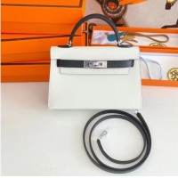 Promotional Hermes Kelly 19cm Shoulder Bags Epsom Leather KL19 Silver hardware white&black