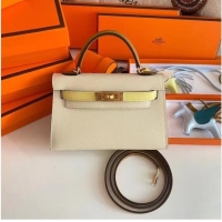 Pretty Style Hermes Kelly 19cm Shoulder Bags Epsom Leather KL19 Gold hardware Cream&yellow