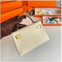 Pretty Style Hermes Kelly 19cm Shoulder Bags Epsom Leather KL19 Gold hardware Cream&yellow