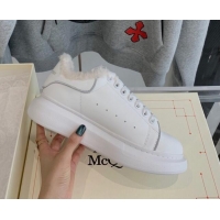 Shop Duplicate Alexander Mcqueen White Calfskin and Shearling Sneakers White 112356