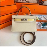 Inexpensive Hermes Kelly 19cm Shoulder Bags Epsom Leather KL19 Silver hardware Cream&yellow