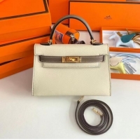 Buy Discount Hermes Kelly 19cm Shoulder Bags Epsom Leather KL19 Gold hardware Cream&gray