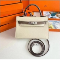 Buy Fashionable Hermes Kelly 19cm Shoulder Bags Epsom Leather KL19 Silver hardware Cream&gray