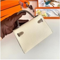 Buy Fashionable Hermes Kelly 19cm Shoulder Bags Epsom Leather KL19 Silver hardware Cream&gray