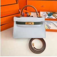 Classic Hermes Kelly 19cm Shoulder Bags Epsom Leather KL19 Gold hardware light blue&green