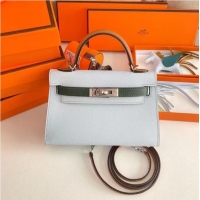 Modern Classic Hermes Kelly 19cm Shoulder Bags Epsom Leather KL19 Silver hardware light blue&green