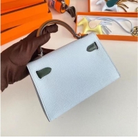 Modern Classic Hermes Kelly 19cm Shoulder Bags Epsom Leather KL19 Silver hardware light blue&green