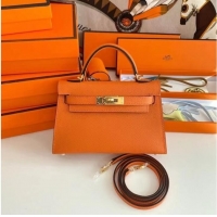 Market Sells Hermes Kelly 19cm Shoulder Bags Epsom Leather KL19 Gold hardware orange