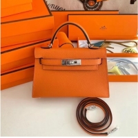 Youthful Hermes Kelly 19cm Shoulder Bags Epsom Leather KL19 Silver hardware orange