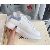 Lower Price Alexander Mcqueen White Calfskin and Shearling Sneakers Blue 112359