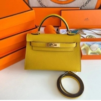 Stylish Hermes Kelly 19cm Shoulder Bags Epsom Leather KL19 Gold hardware yellow