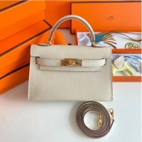 Famous Brand Hermes Kelly 19cm Shoulder Bags Epsom Leather KL19 Gold hardware Cream