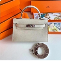 Top Grade Hermes Kelly 19cm Shoulder Bags Epsom Leather KL19 Silver hardware Cream