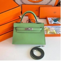 Famous Brand Hermes Kelly 19cm Shoulder Bags Epsom Leather KL19 Silver hardware Avocado Green