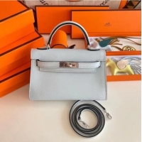 Low Price Hermes Kelly 19cm Shoulder Bags Epsom Leather KL19 Silver hardware Glacier blue