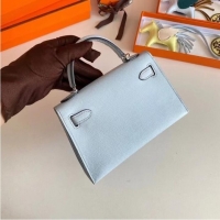 Low Price Hermes Kelly 19cm Shoulder Bags Epsom Leather KL19 Silver hardware Glacier blue