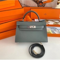 Classic Hermes Kelly 19cm Shoulder Bags Epsom Leather KL19 Silver hardware Almond green