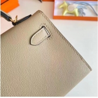 Unique Style Hermes Kelly 19cm Shoulder Bags Epsom Leather KL19 Gold hardware Pearl grey