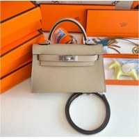 Luxury Classic Hermes Kelly 19cm Shoulder Bags Epsom Leather KL19 Silver hardware Pearl grey