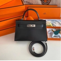 Most Popular Hermes Kelly 19cm Shoulder Bags box Leather KL19 Silver hardware black