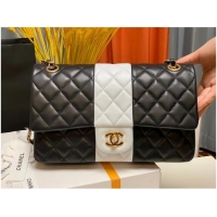 Market Sells Chanel CLASSIC HANDBAG Lambskin & Gold Metal A01112 Black & White