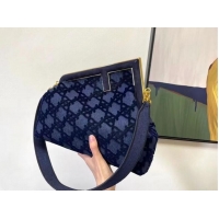 Unique Discount FENDI FIRST MEDIUM suede bag 8BP127A dark blue