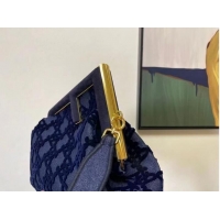 Unique Discount FENDI FIRST MEDIUM suede bag 8BP127A dark blue