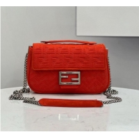 Famous Brand FENDI MIDI BAGUETTE CHAIN FF fabric bag 8BR793 Red