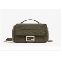 Purchase Grade FENDI MIDI BAGUETTE CHAIN FF fabric bag 8BR793 Green