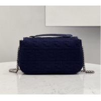 Inexpensive FENDI MIDI BAGUETTE CHAIN FF fabric bag 8BR793 dark blue