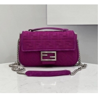 Buy Discount FENDI MIDI BAGUETTE CHAIN FF fabric bag 8BR793 Purple