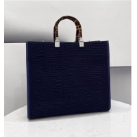 Super Quality FENDI SUNSHINE MEDIUM FF fabric shopper 8BH386A dark blue