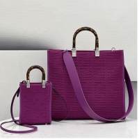 New Fashion FENDI SUNSHINE MEDIUM FF fabric shopper 8BH386A Purple