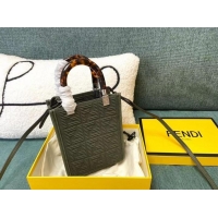 Popular Grade FENDI MINI SUNSHINE SHOPPER FF fabric mini-bag 8BS051AG green