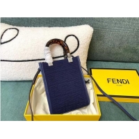 Luxury Cheap FENDI MINI SUNSHINE SHOPPER FF fabric mini-bag 8BS051AG dark blue