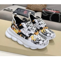 Most Popular Versace Print Sneakers 012691 White/Black/Yellow