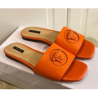 Low Cost Versace Logo Flat Slide Sandals Orange 033085