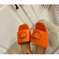 Low Cost Versace Logo Flat Slide Sandals Orange 033085