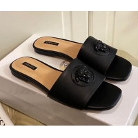  Most Popular Versace Logo Flat Slide Sandals 033085 Black