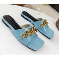 Low Cost Versace Shiny Leather Chain Flat Slide Sandals 042995 Blue