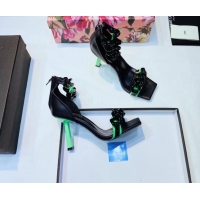 Best Price Versace Medusa Chain Nappa Leather Sandals 9.5cm Heel Black/Green 806056