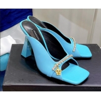 Low Cost Versace Le Medusa Charm Leather Mules Sandals Blue 081163